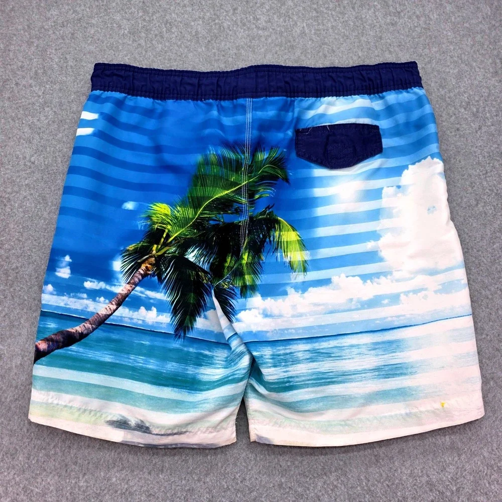 Corona Extra Tropical Palm Tree Beach Swim Trunks Men's Size‎ Large Board Shorts
